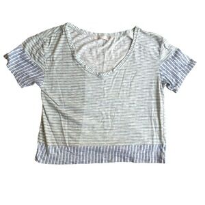 Prana Striped V-Neck T-Shirt Cotton Abstract Colorblock Relaxed Coastal Medium